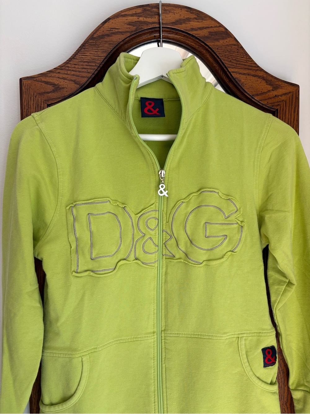 Dolce & Gabbana Lime Green Zip Front Logo Zip up Sweater